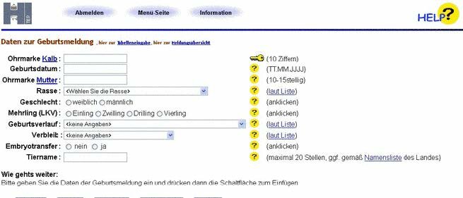 Formular Screenshot Daten zur Geburtsmeldung