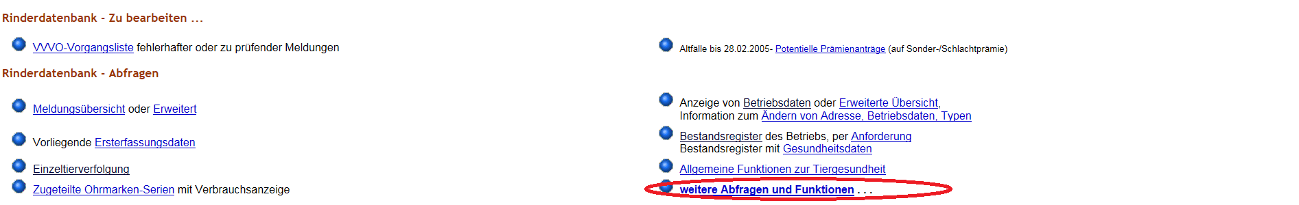 Auf Menüpunkt weitere Abfragen und Funktionen klicken