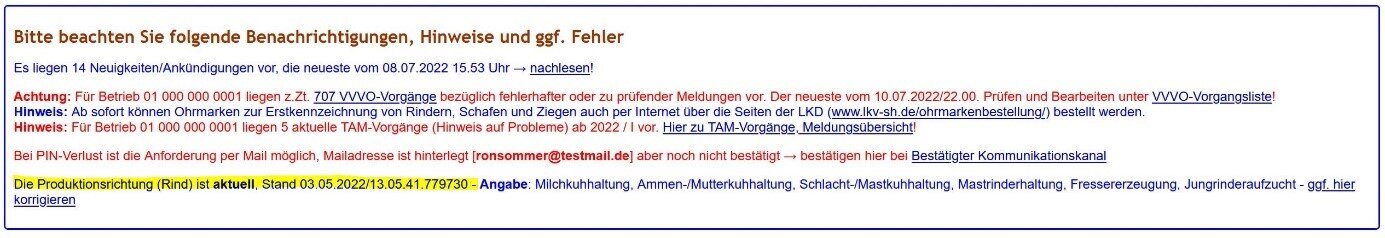 Auszug aus der Meldeübersicht der HI-Tier-Anwendung